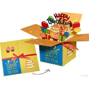 Afbeelding van Popcards popupkaarten – Verjaardagskaart Cadeautje Felicitatie Happy Birthday Surprise Taart Ballonnen pop-up kaart 3D wenskaart