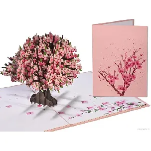 Afbeelding van Popcards popupkaarten - Sakura Kersen bloesem roze Kersenboom Liefde Geluk Leven Troost Overlijden Afscheid Bloemen pop-up kaart 3D wenskaart