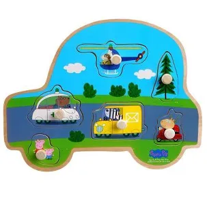 Afbeelding van Peppa Pig Houten puzzel met knoppen - Transport