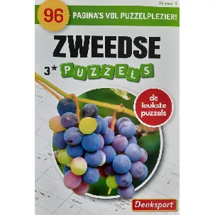 Afbeelding van Denksport 3 sterren Zweeds puzzelboek - 96 Zweedse puzzels druiven