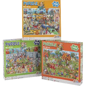 Afbeelding van Grafix 3-pack Komische Puzzels - 1000 Stukjes - 50x70CM - Traffic, Park Life, Shopping Mall - Voor Volwassenen en Kinderen vanaf 12 jaar