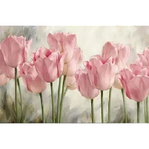 Afbeelding van Happy Painter Diamond Painting volwassenen lente bloemen - Bloeiende roze Tulpen - 40x30cm - volledig pakket met accessoires Vierkante steentjes - hobby en creatief volwassenen - diamond painting en accessoires