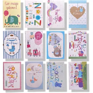 Afbeelding van 12 Cards & Crafts Luxe Geboortekaartjes - Geboorte wenskaarten Zoon / Dochter - 12x17cm - Gevouwen kaarten met enveloppen