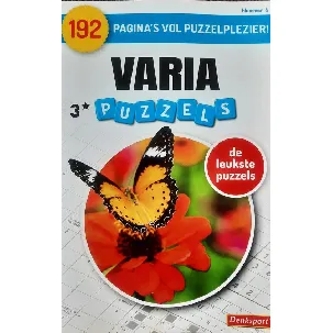 Afbeelding van Denksport Varia 3 sterren puzzelboek - 192 pagina's vol puzzels puzzelboekje met diverse zweeds kruiswoord woordzoeker doorloper vlinder
