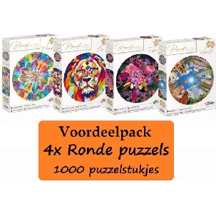 Afbeelding van Grafix Voordeelpack 4x Puzzel 1000 stukjes volwassenen | Verschillende Ronde puzzels | Diameter 68 CM | Legpuzzel